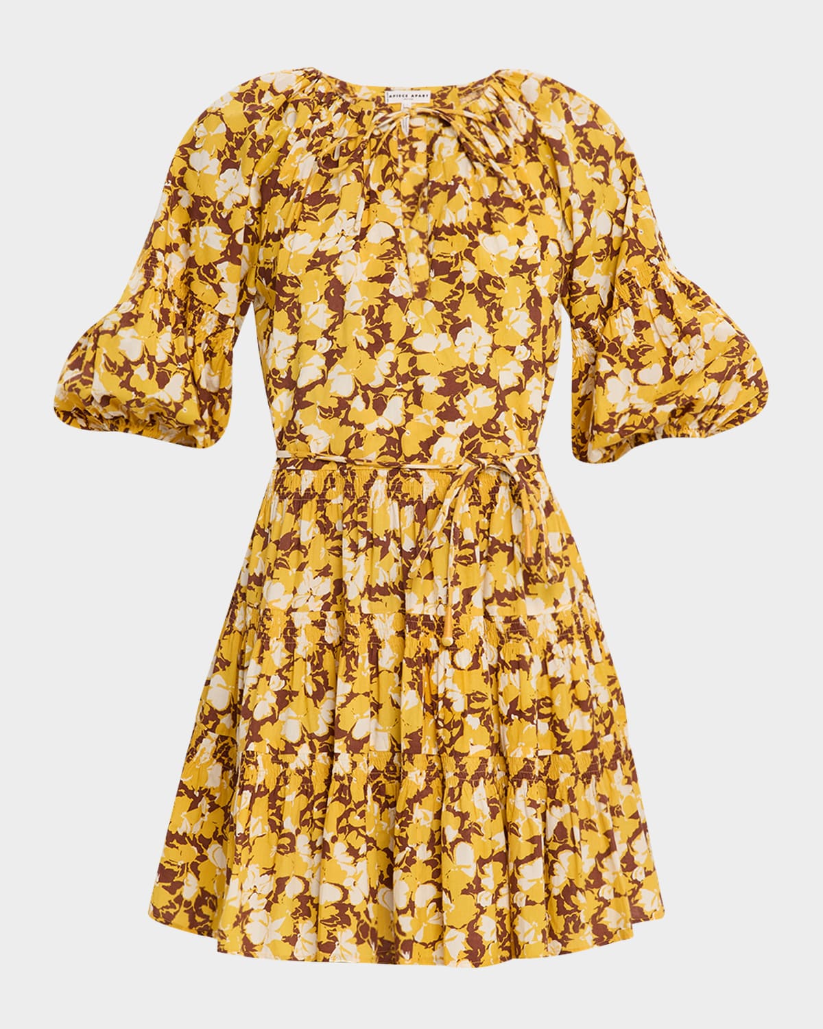 Apiece Apart Cefalu Tiered Organic Cotton Voile Mini Dress In Yellow