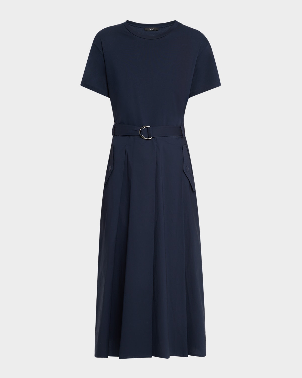 Weekend Max Mara Gommoso Pleated Cotton Midi Dress In Blue