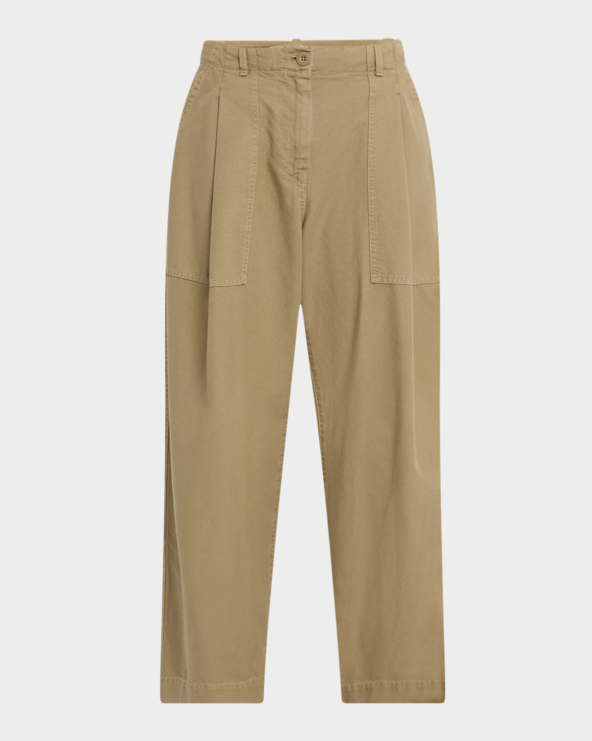 Weekend Max Mara Vista Pleated Cotton Canvas Barrel Trousers In Neutral