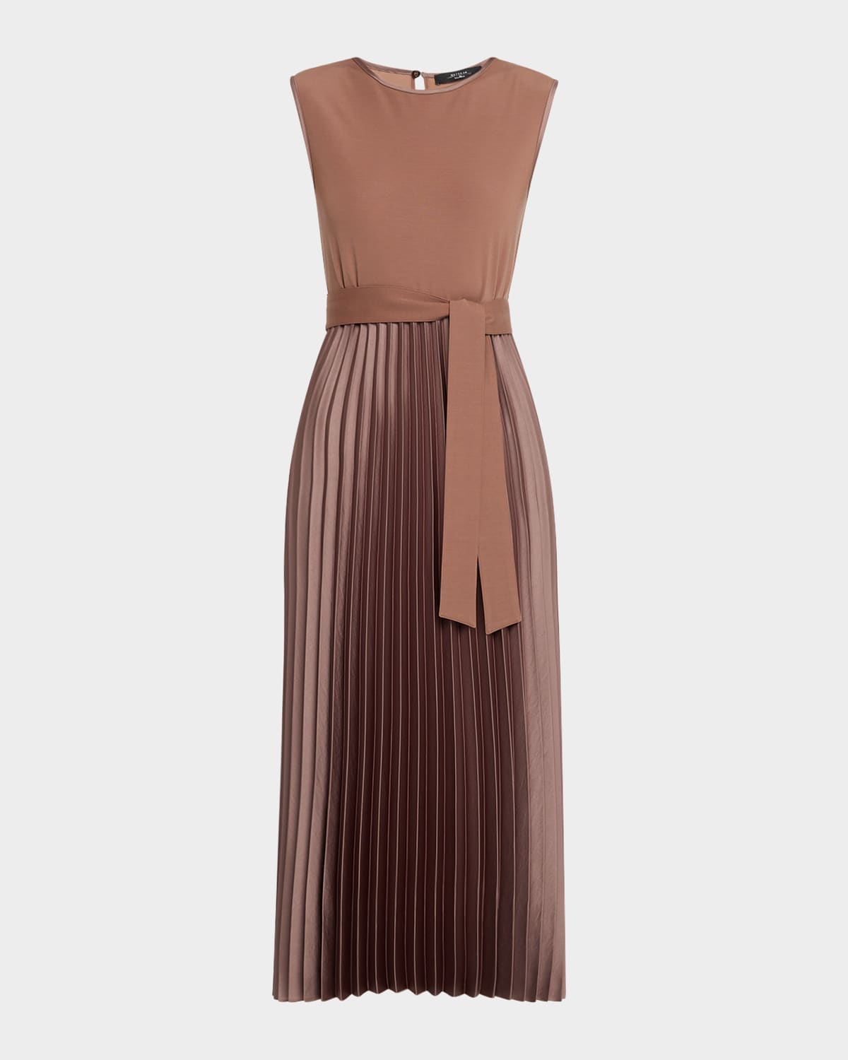 Weekend Max Mara Samuele Pleated Satin & Jersey Midi Dress In Brown