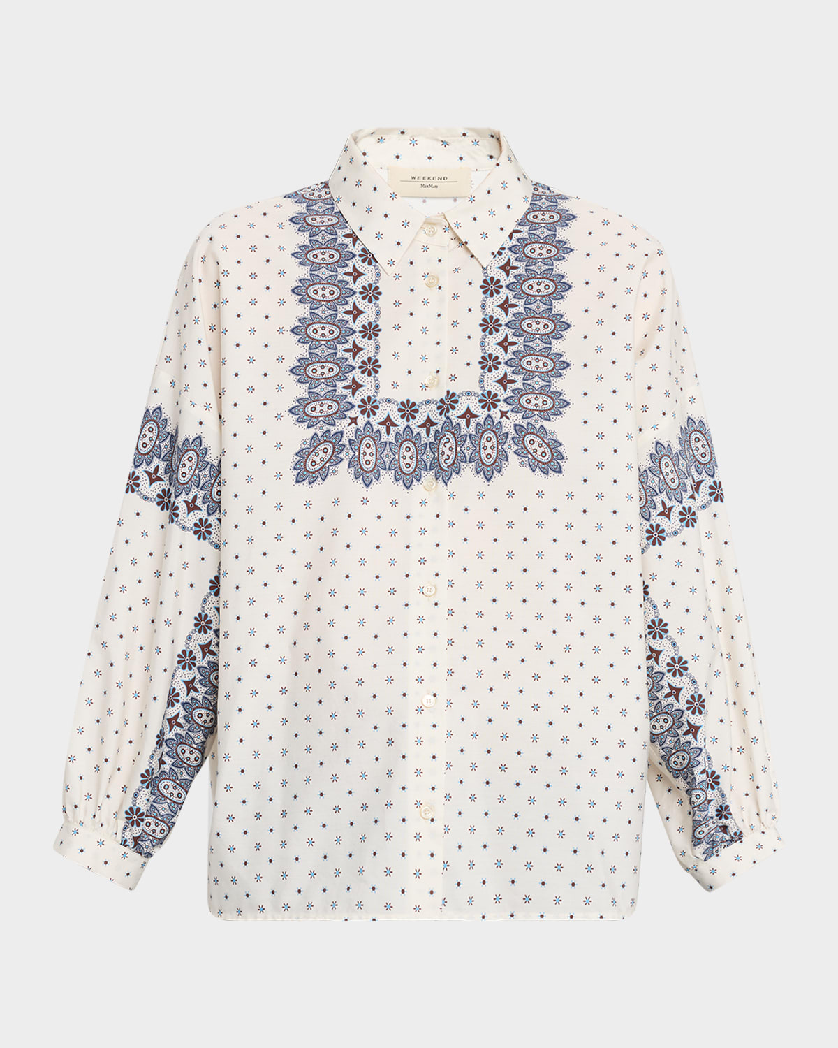 Weekend Max Mara Adda Floral-print Cotton Poplin Shirt In White