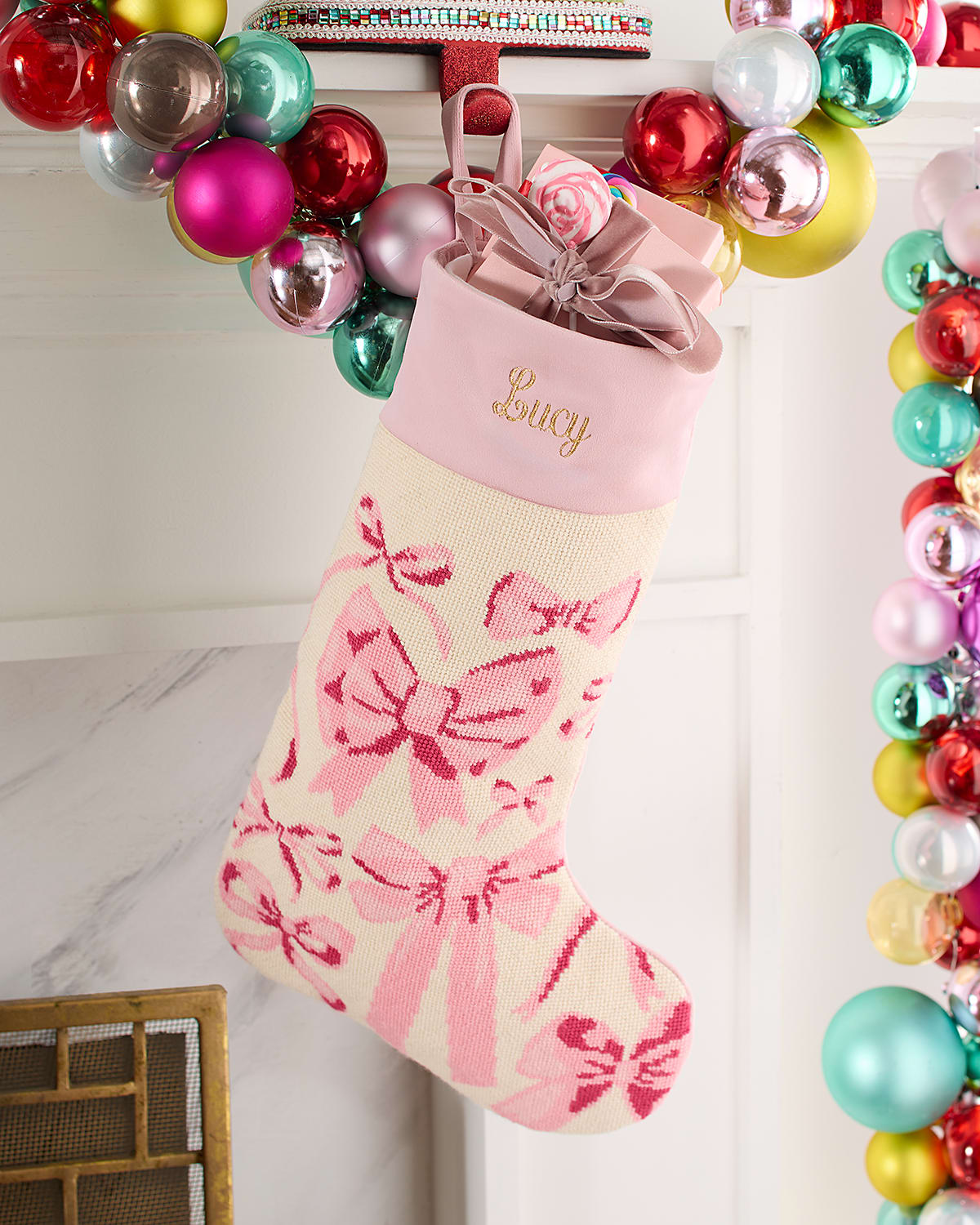 Bauble Stockings X Sainty Nelsen Sincerely Sainty Christmas Stocking, Personalized In Pink
