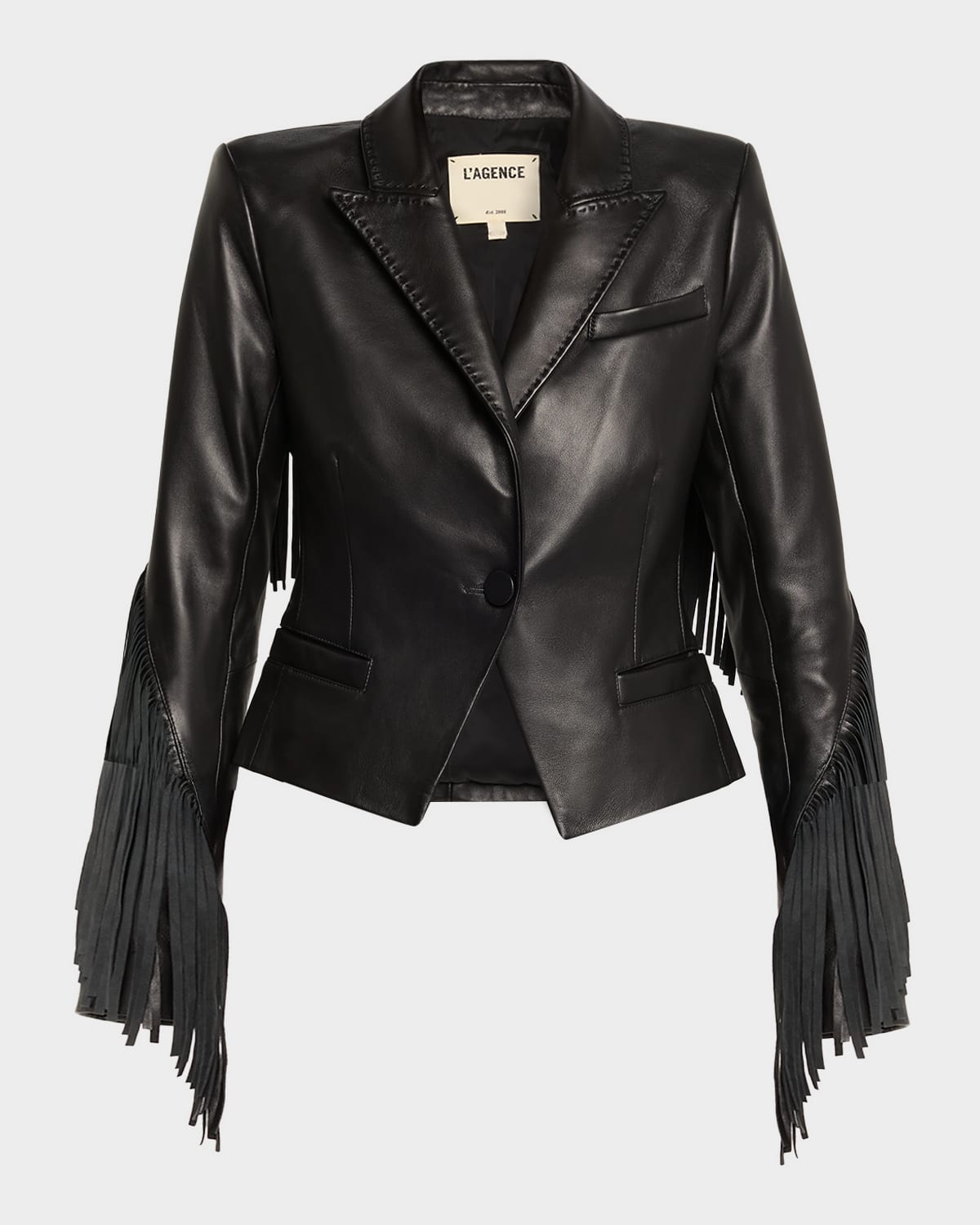 L'agence Vashti Fringed Lambskin Leather Blazer In Black