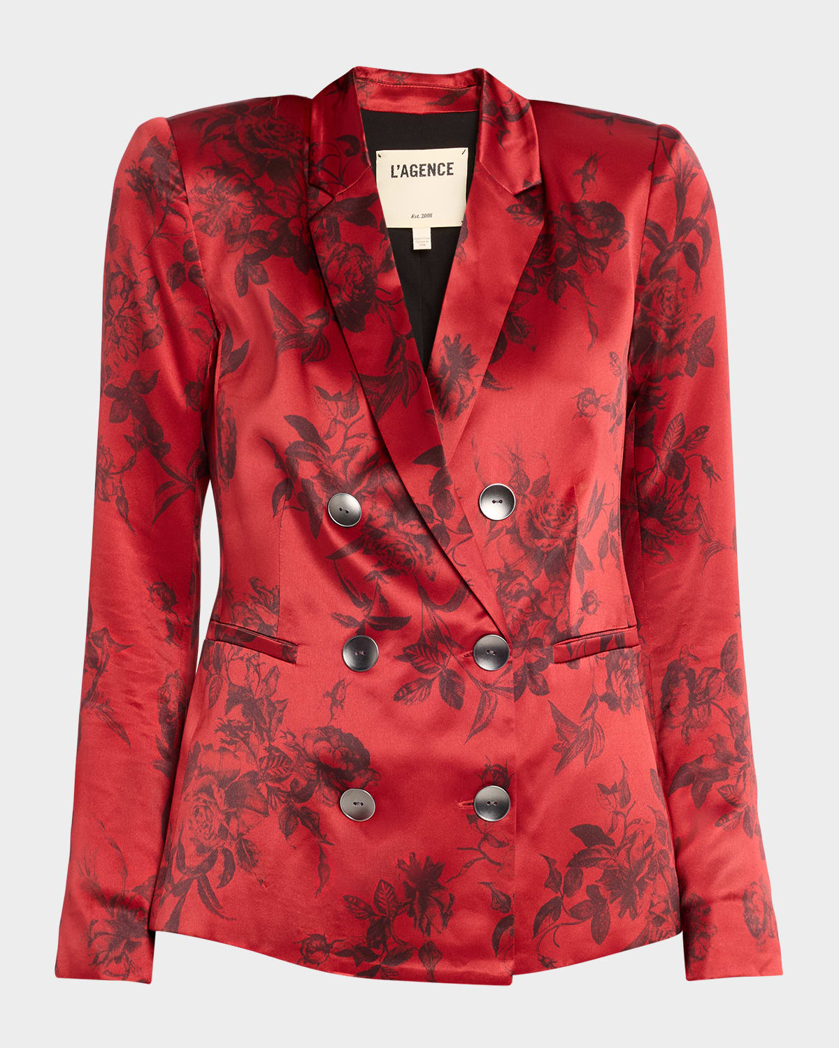 L'agence Painterly Floral Colin Double-breasted Blazer In Red