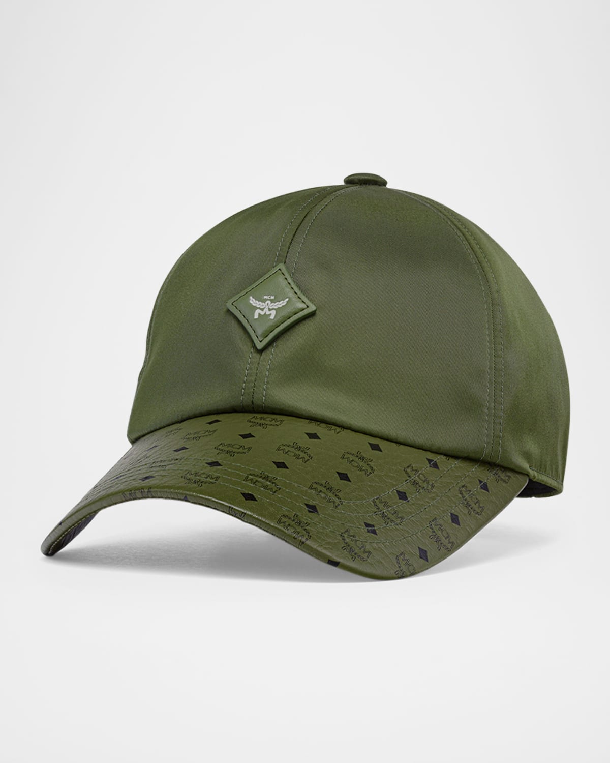 Mcm Men's Re-nylon And Leather Baseball Cap In Green
