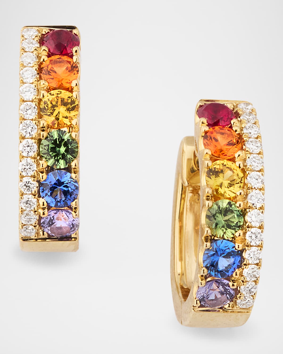 14K Yellow Gold Multi Sapphire and Diamond Huggie Earrings
