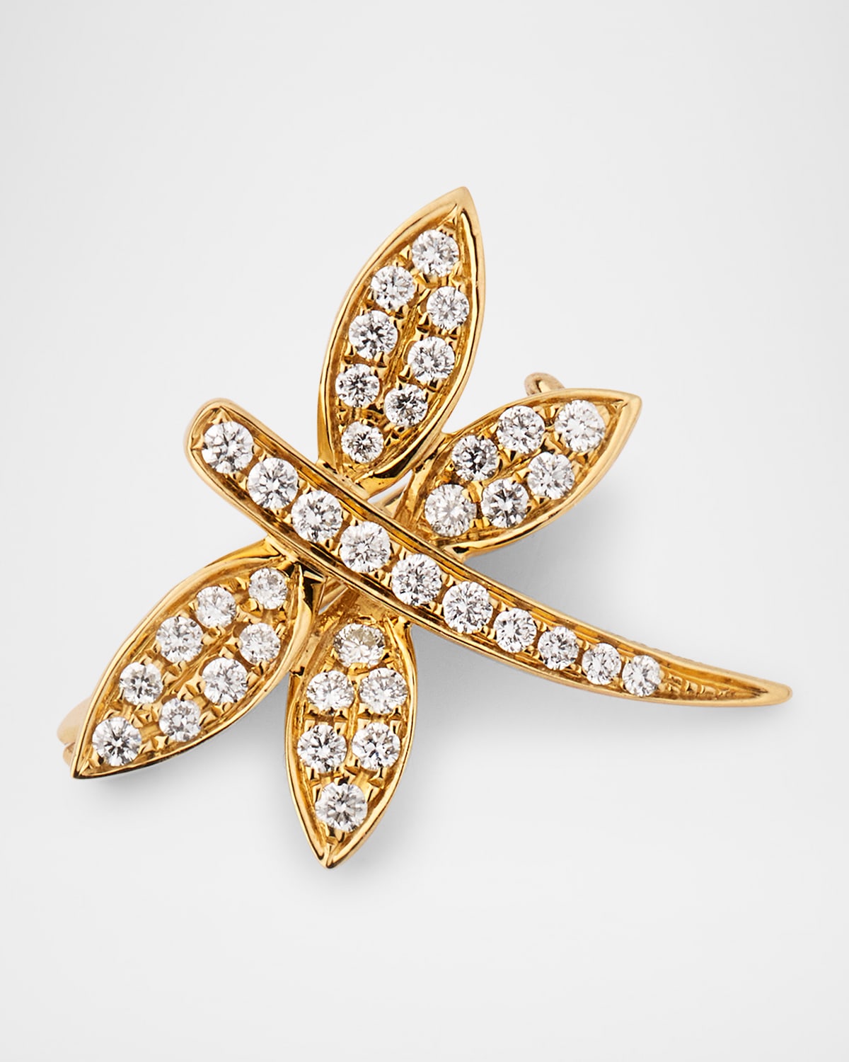 14K Yellow Gold White Diamond Dragonfly Pin
