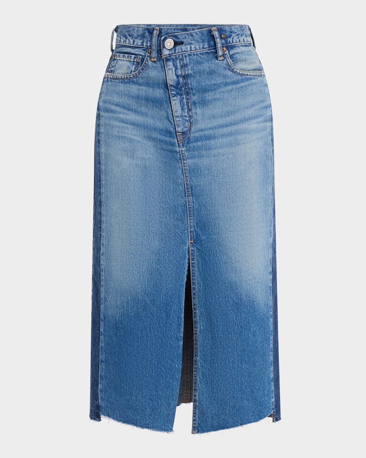 MOUSSY VINTAGE PUTNAM CROSSOVER DENIM MIDI SKIRT 