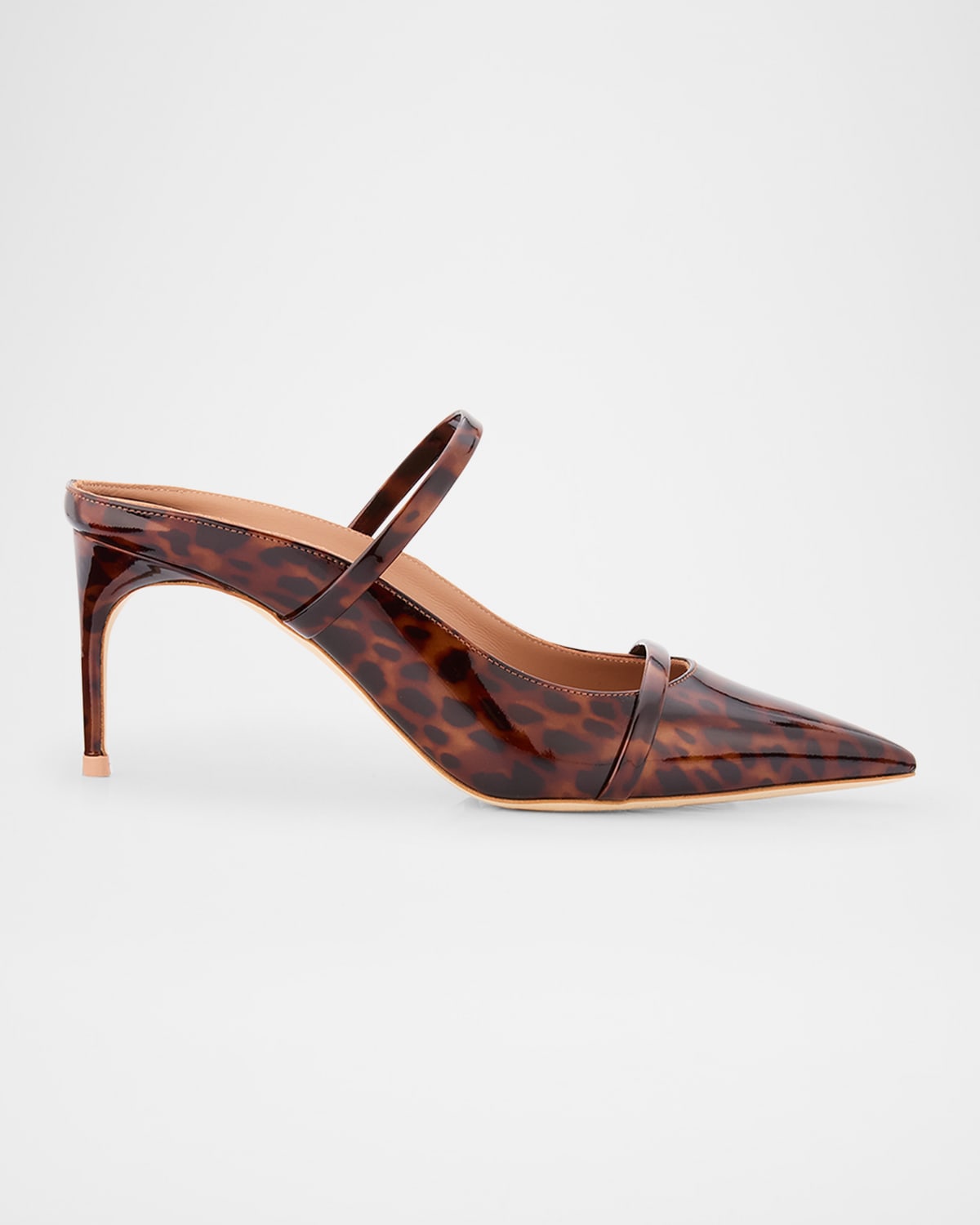 Malone Souliers Aurora Leopard Patent Leather Mules In Brown