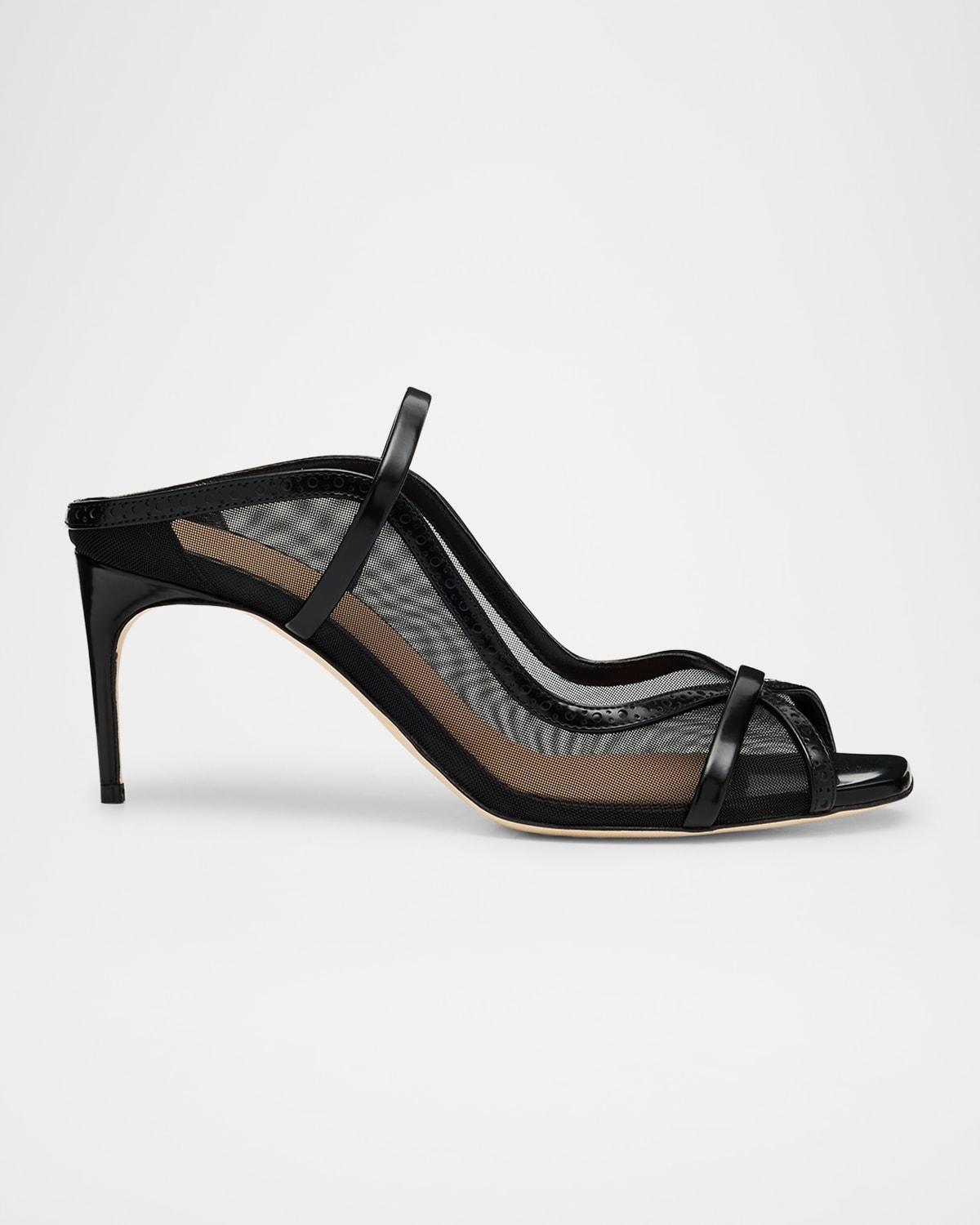 Malone Souliers Noah Brushed Calf Leather Mesh Double-strap Mule Sandals In Black