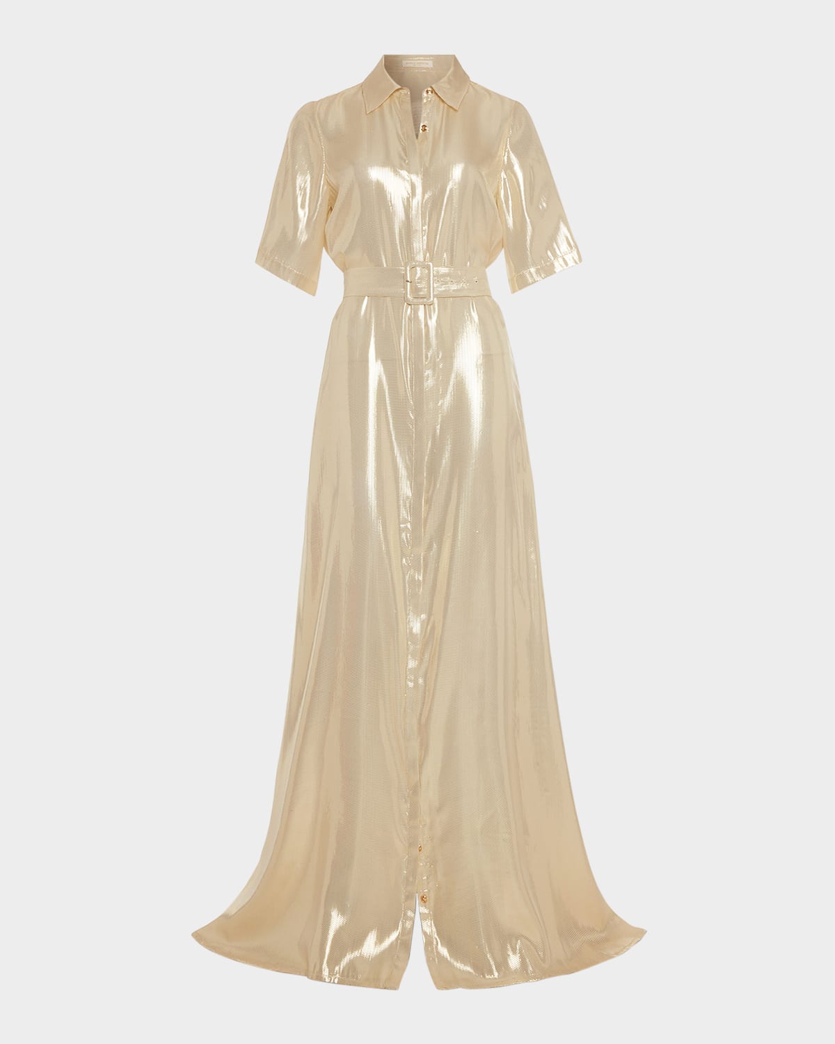 Ramy Brook Andi Metallic Silk Short Sleeve Gown