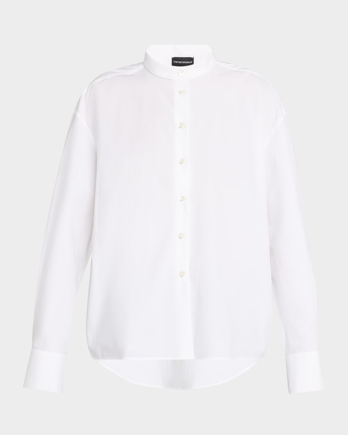 Emporio Armani Official Store Polished Cotton Oversized Shirt With Guru Collar In White