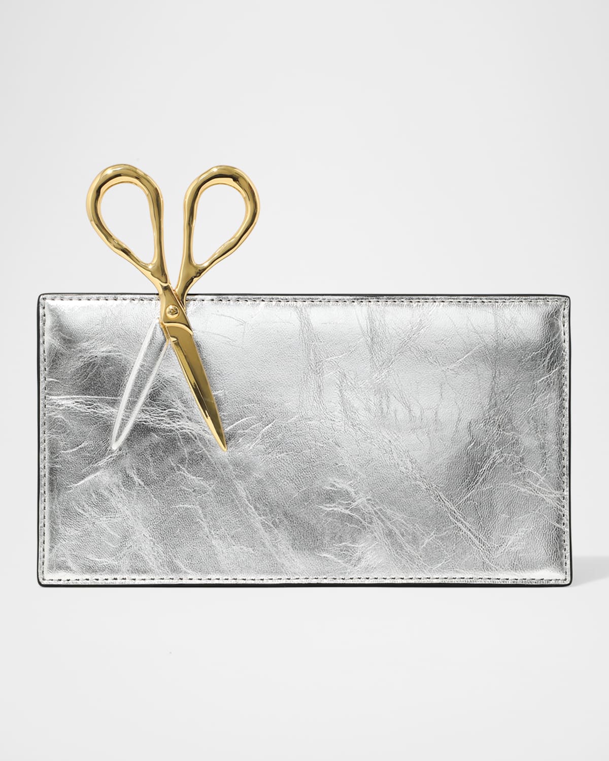 Alexis Bittar The Petit Scissor Metallic Leather Clutch Bag In Silver