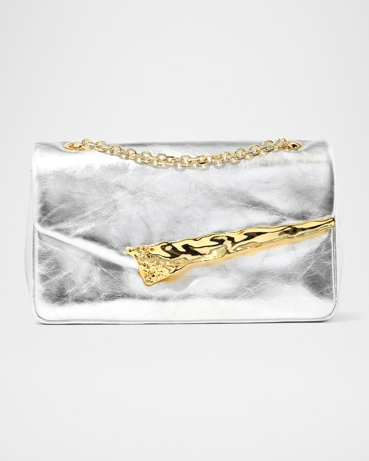 Alexis Bittar The Angular Metallic Leather Shoulder Bag In Silver
