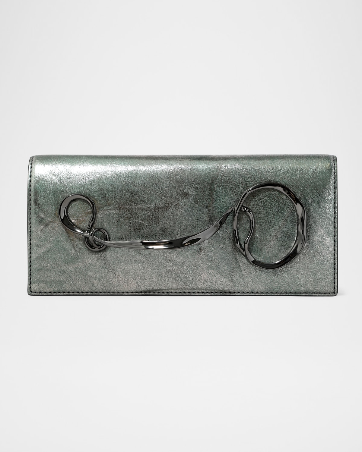 Alexis Bittar Twisted Side Handle Metallic Leather Clutch Bag In Green