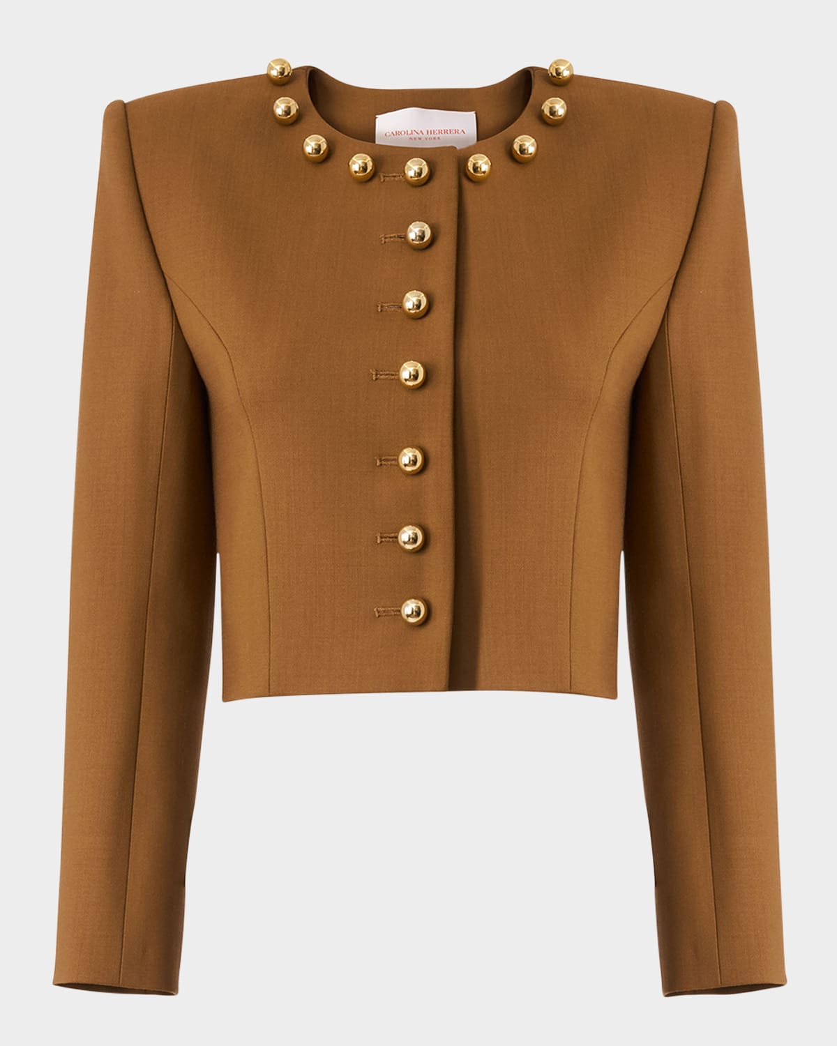 Ball-Button Collarless Crop Jacket