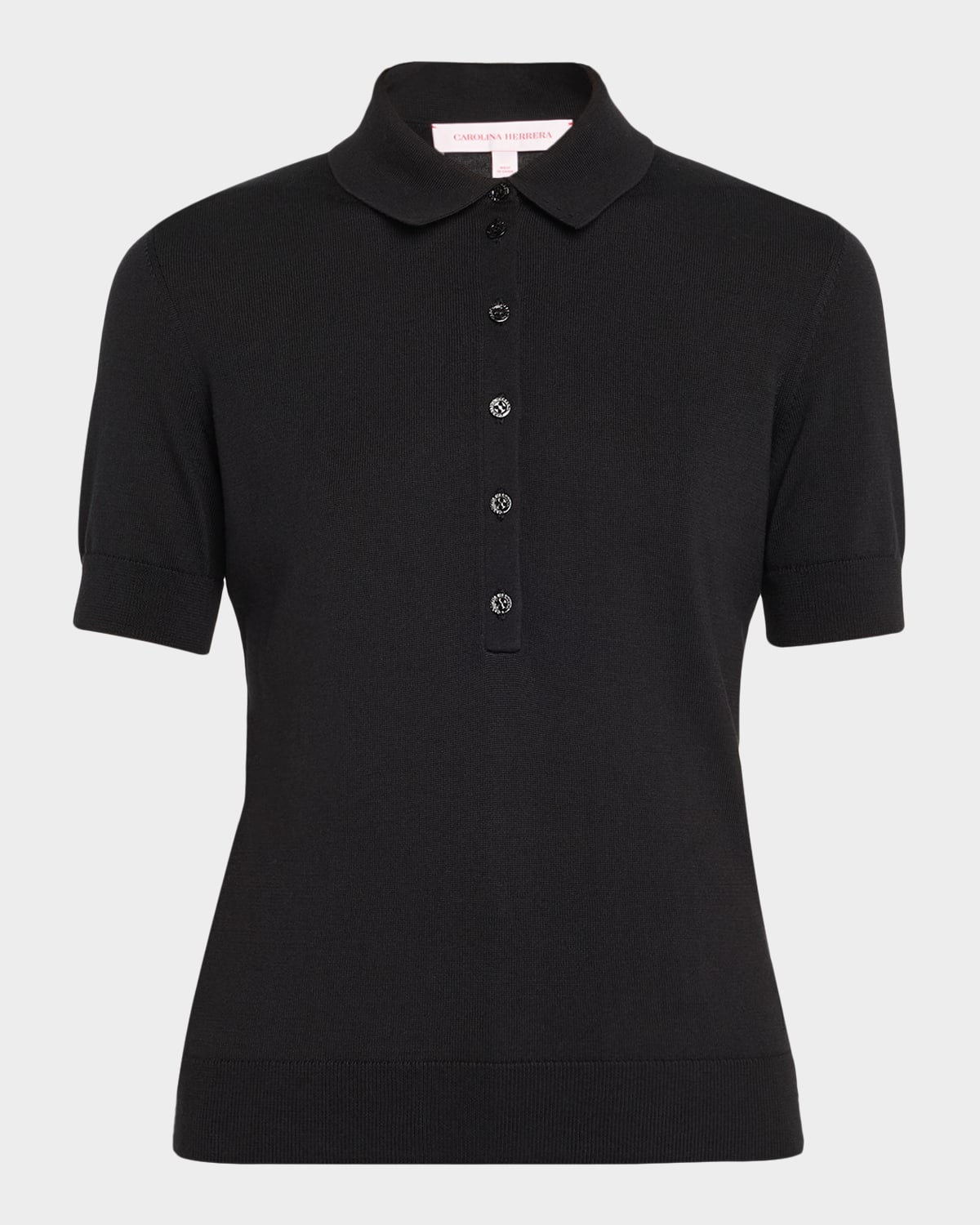 Carolina Herrera Short-sleeve Silk-blend Polo Shirt In Black