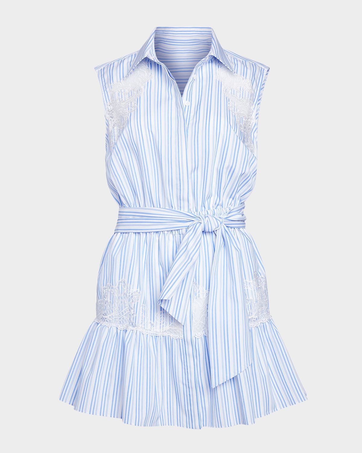 Ramy Brook Diana Stripe Embroidery Detail Sleeveless Minidress