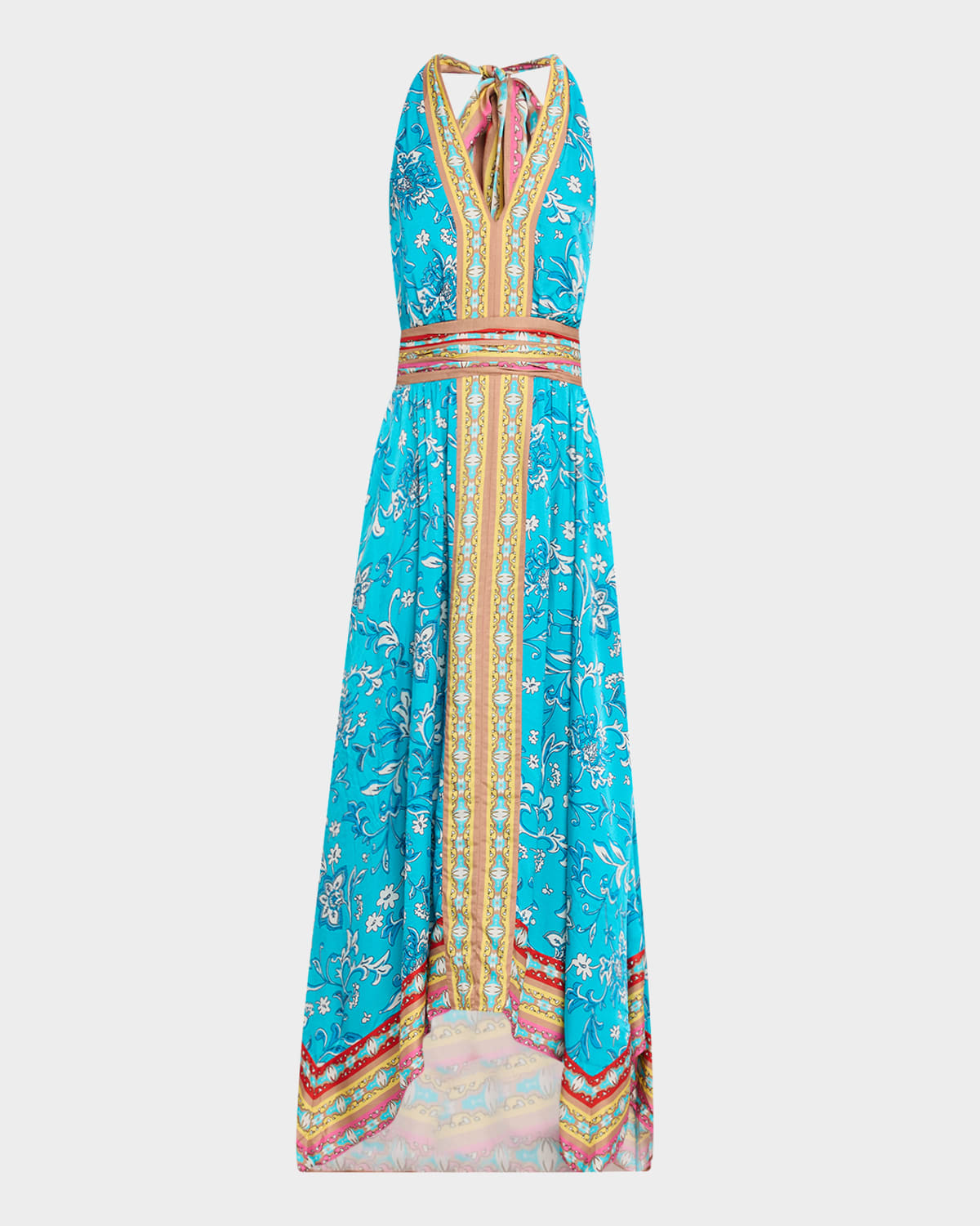 Ramy Brook Georgina Print Halter Neck Handkerchief Hem Dress In Blue