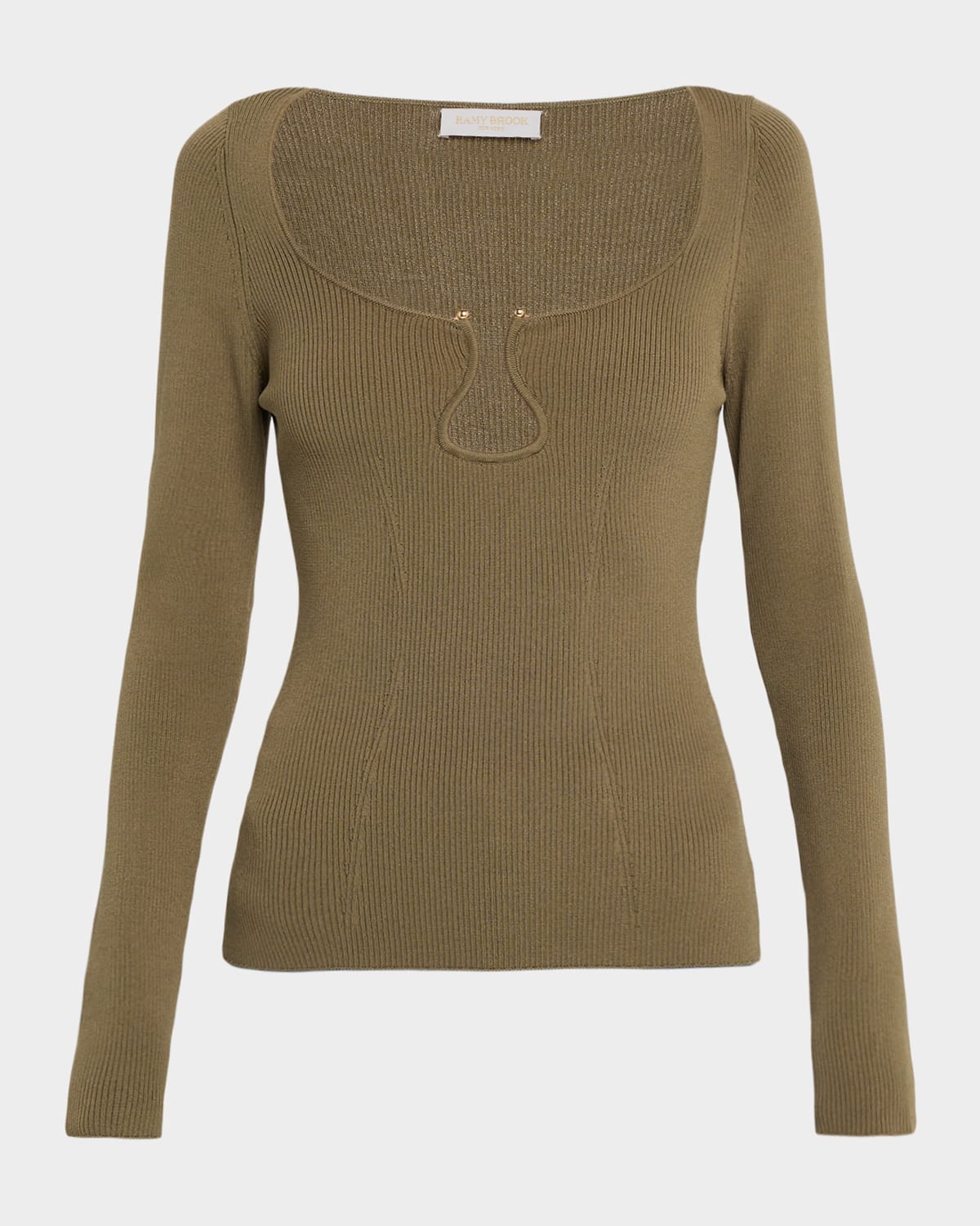 Ramy Brook Lylia Sculpted U-neck Rib Top In Green