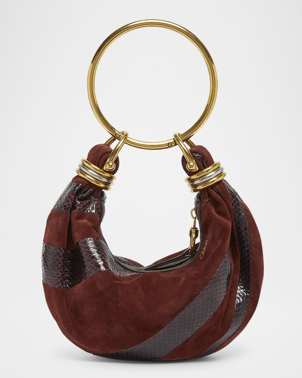 Chloé Bracelet Shoulder Bag In Calfskin Suede And Snakeskin