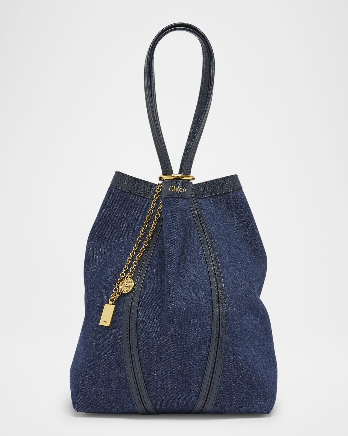 Spin Medium Tote Bag in Denim and Leather