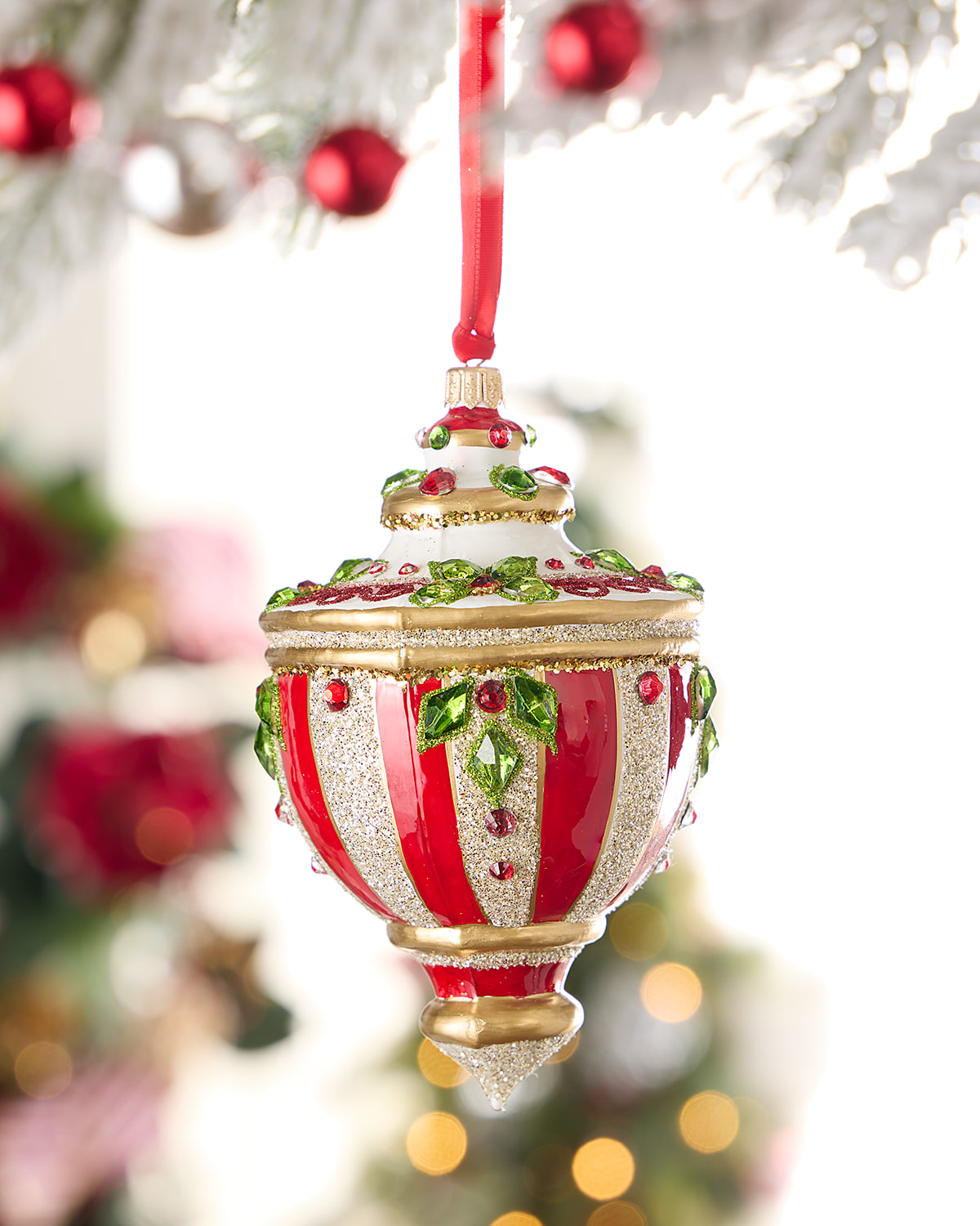 Neiman Marcus Red And Silver Stripe Christmas Ornament