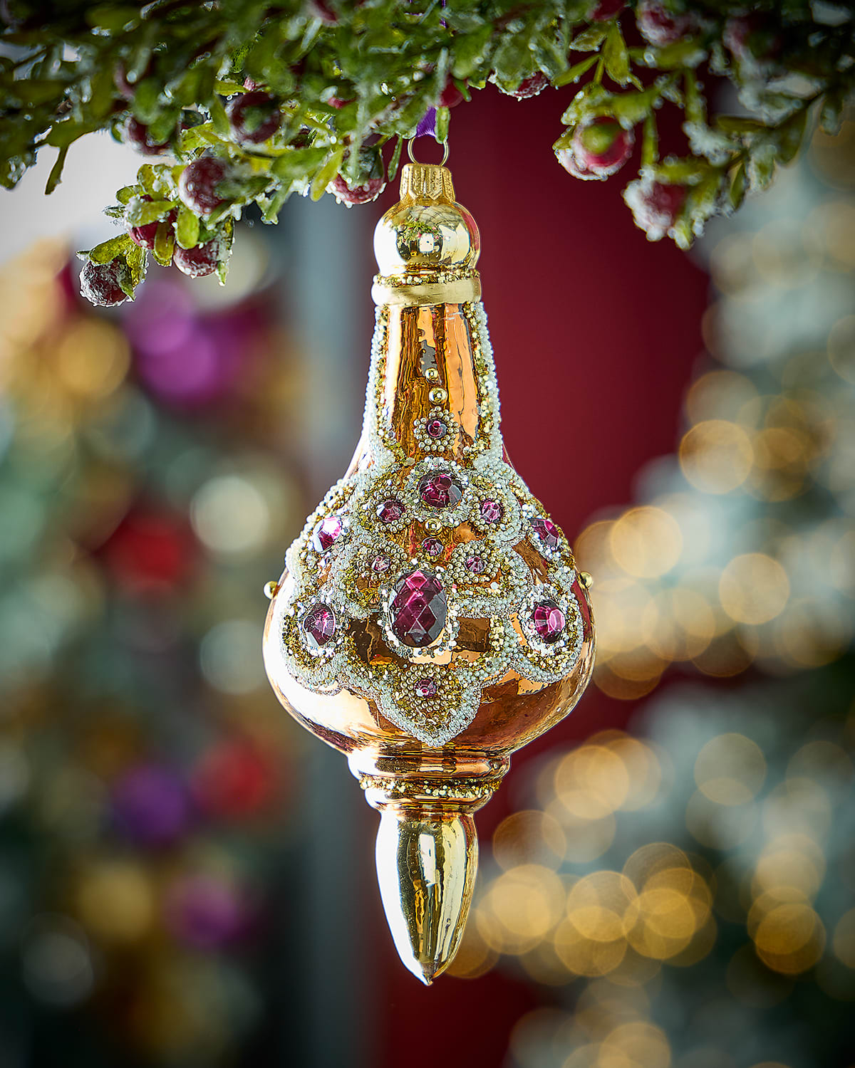 Neiman Marcus Shiny Copper With Plum Crystals Ornametn