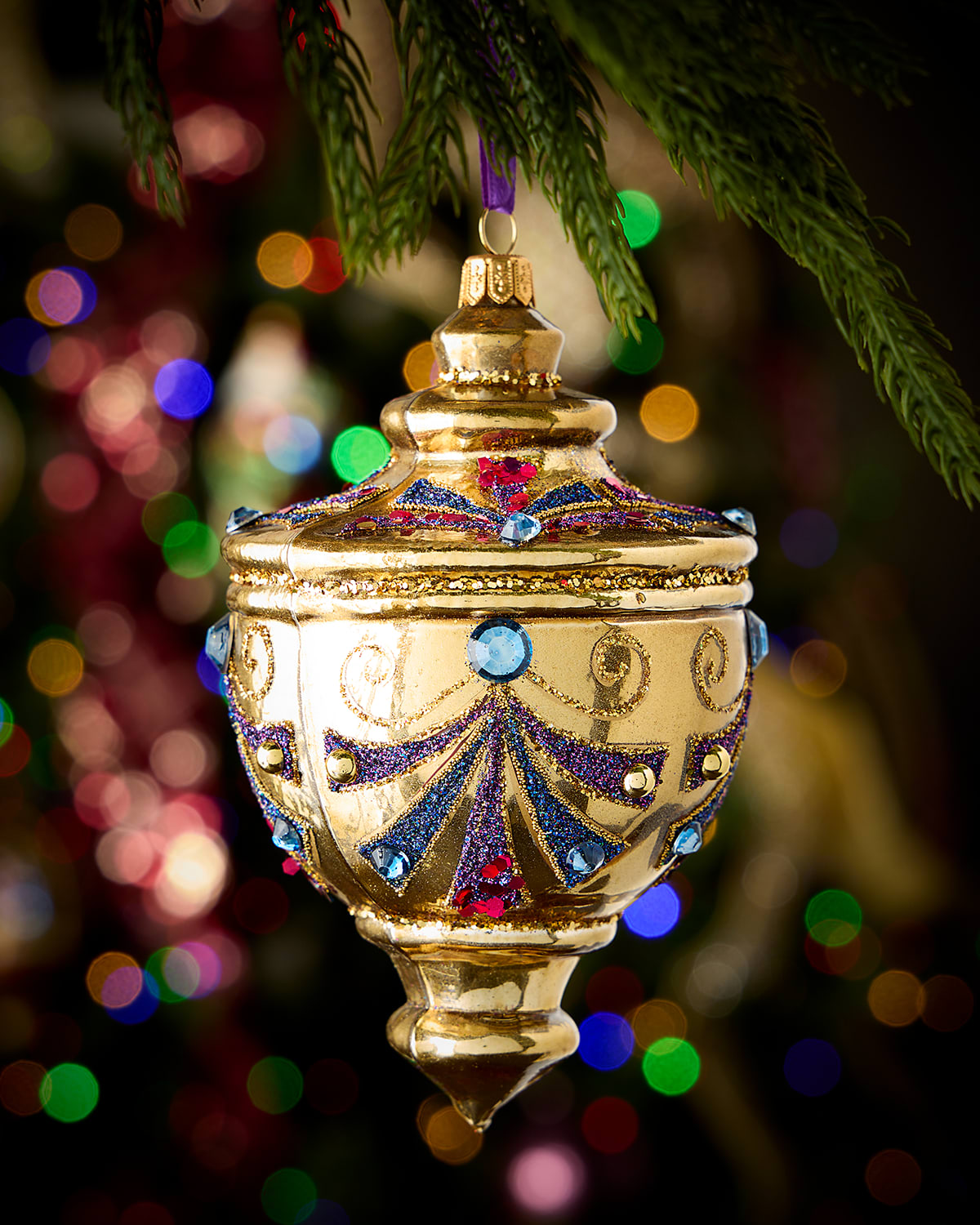 Neiman Marcus Gold Metallic With Plum Accent Ornament In Gold
