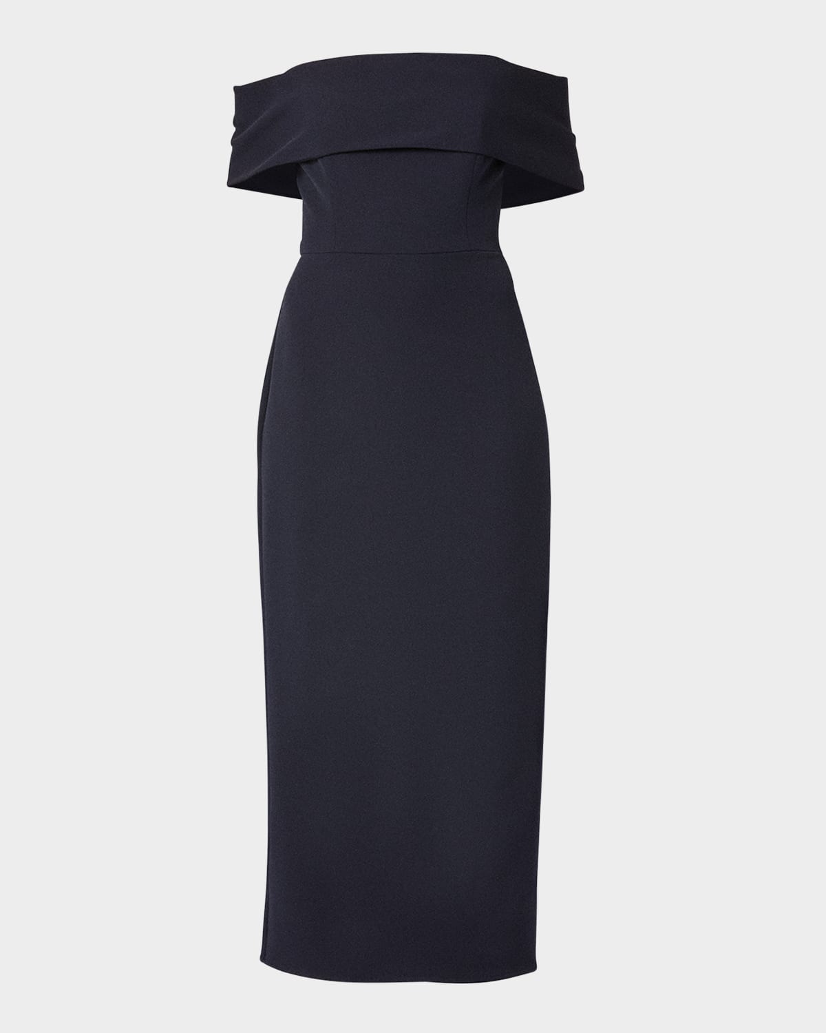 Shoshanna Avril Off-shoulder Column Midi Dress In Navy