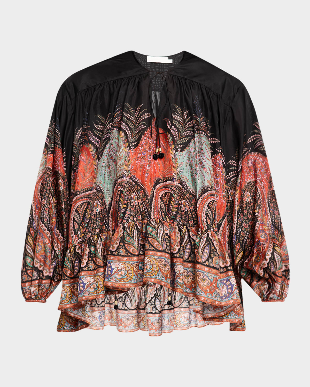Zimmermann Rhiannon Ruffled Paisley-print Organic Silk Blouse In Black Paisley