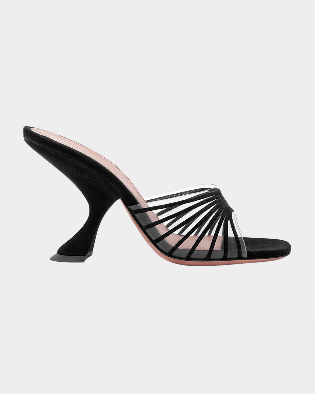 Amina Muaddi Mookie Suede Pvc Comma-heel Mules In Black