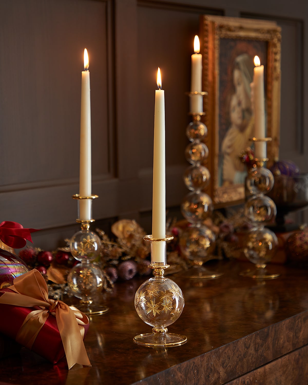Neiman Marcus 6.8" Gold-tone Snowflakes Candle Holder