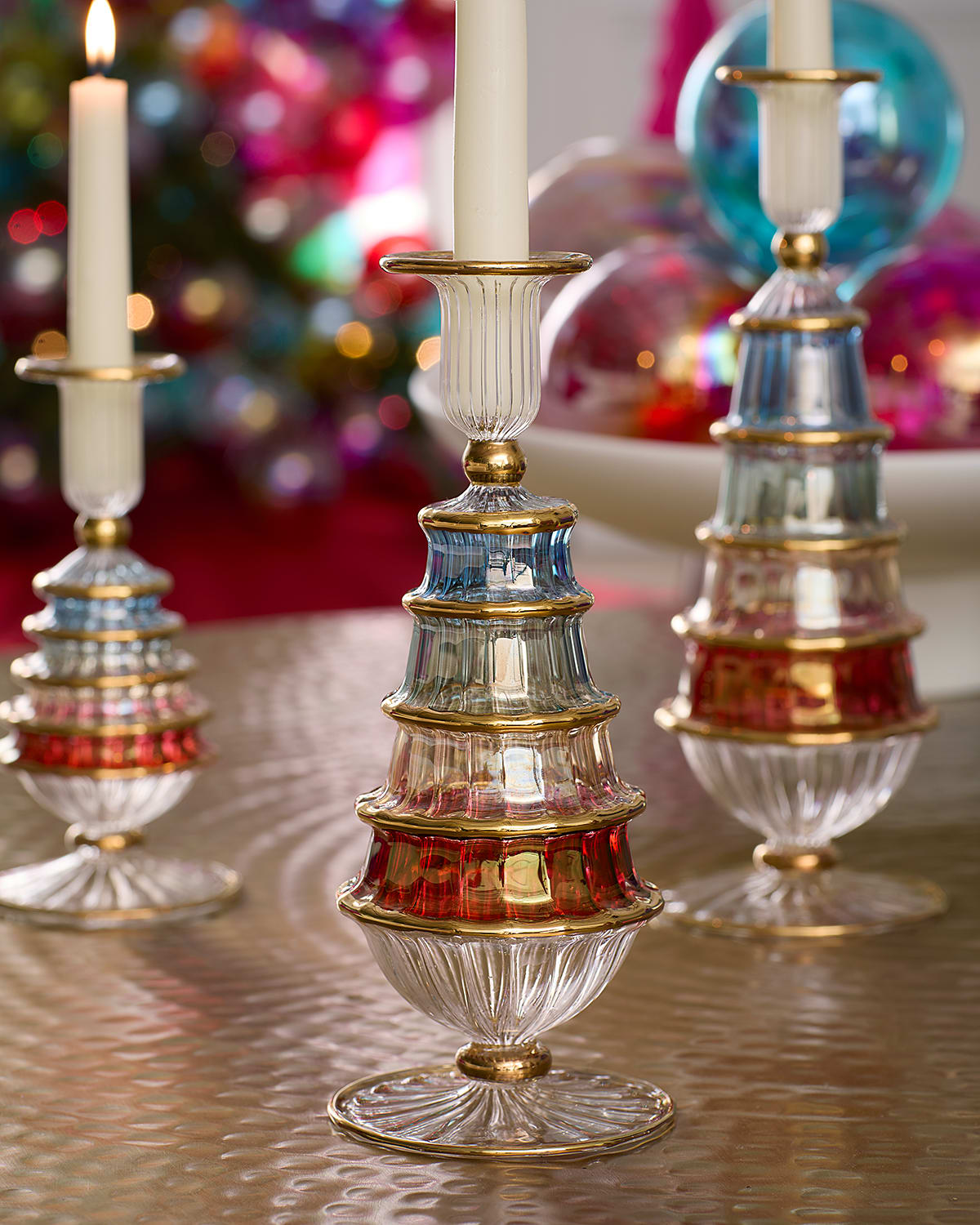 Neiman Marcus 9" Tree-shaped Glass Candle Holder In Multi