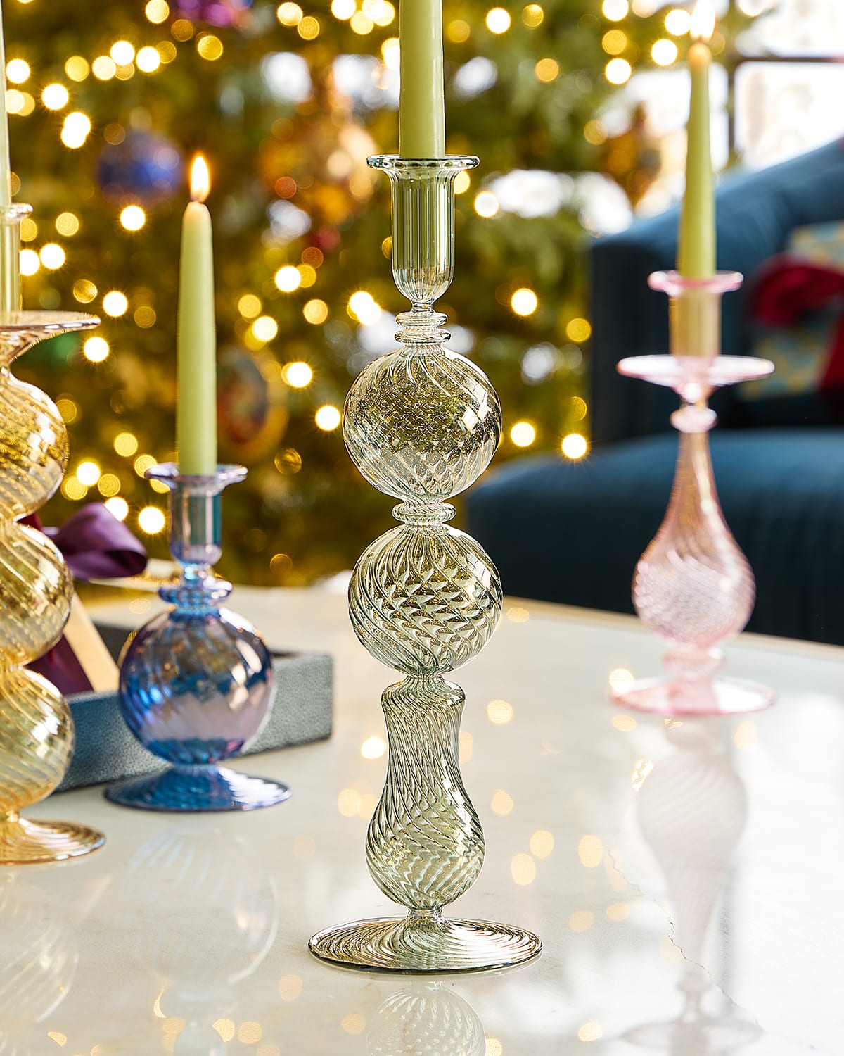 Neiman Marcus 13.6" Green Candle Holder