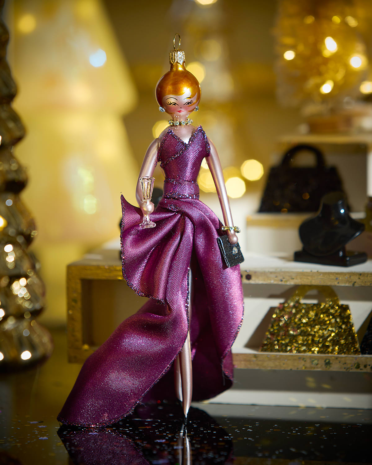 De Carlini Fashionista In Plum Gown Christmas Ornament In Purple