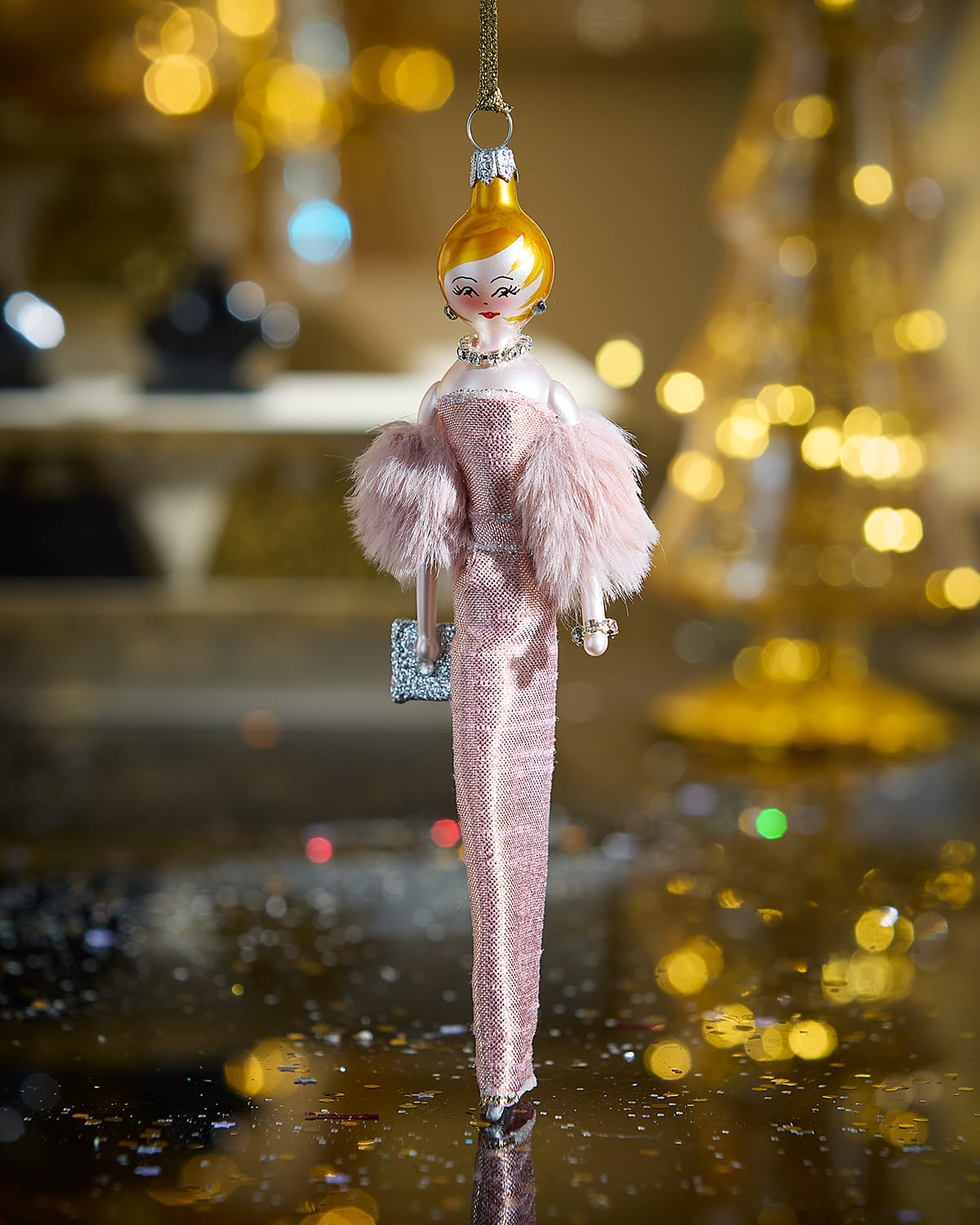 De Carlini Fashionista In Pink Gown Christmas Ornament In Pink