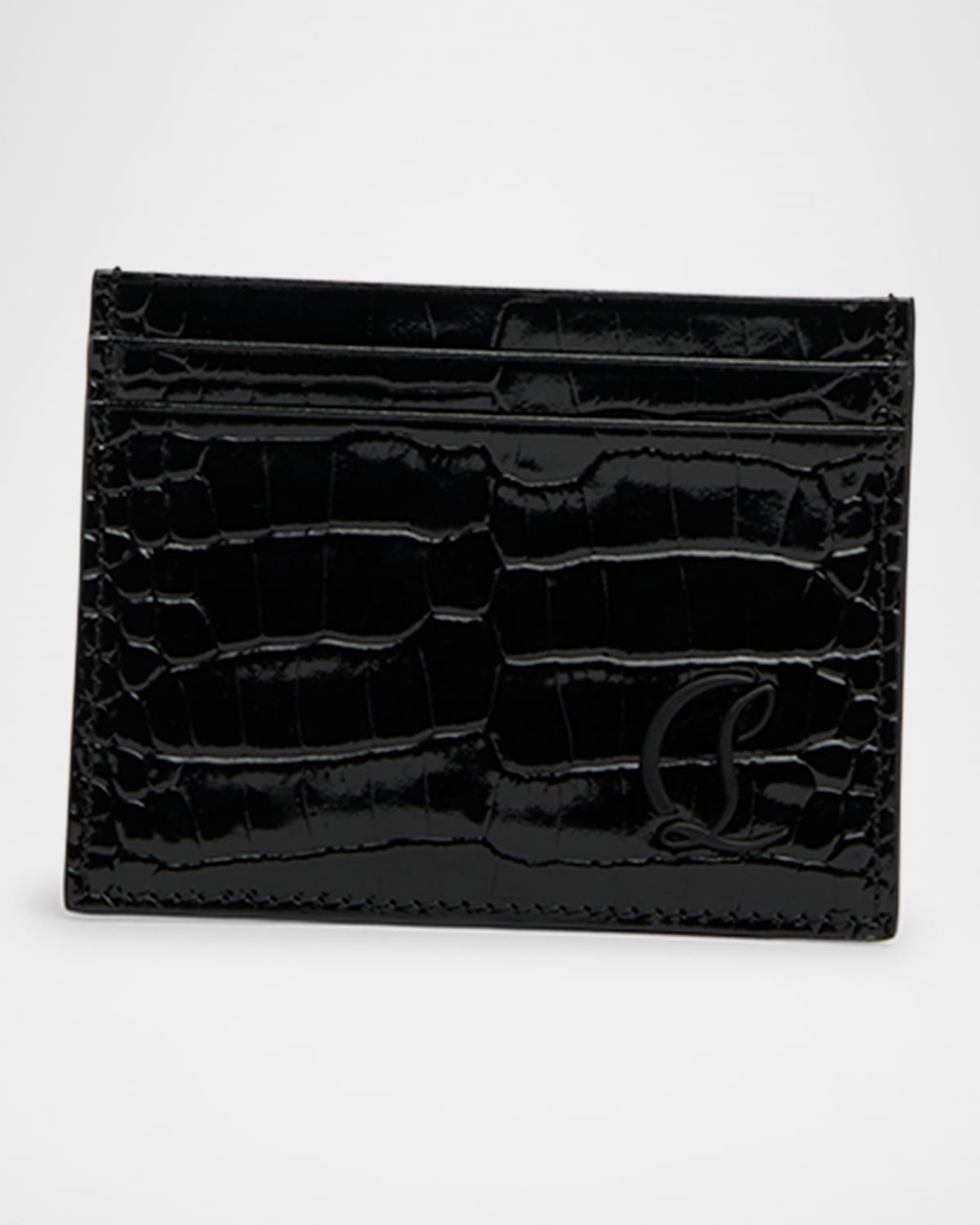 Christian Louboutin Men's Mooncrest Croc-print Leather Card Holder In Black