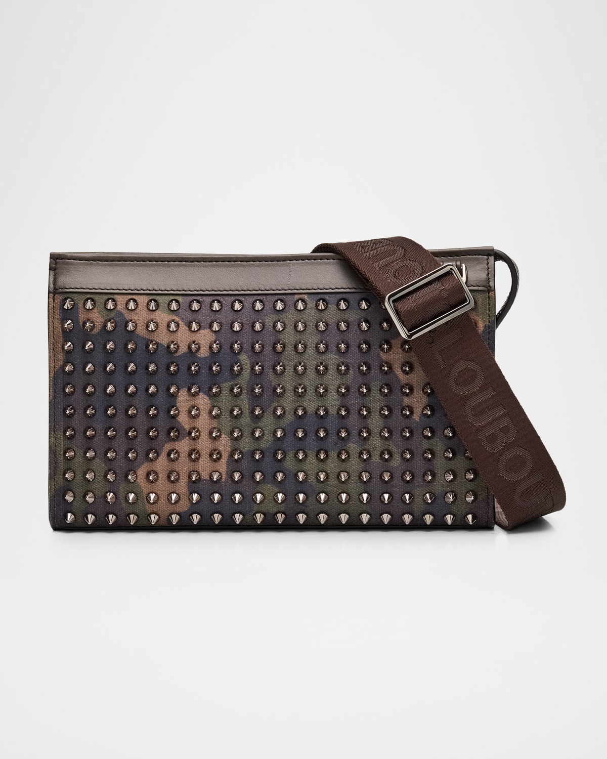 Christian Louboutin Men's Funky Camouflage Reverse Leather And Spike Crossbody Bag In Multi