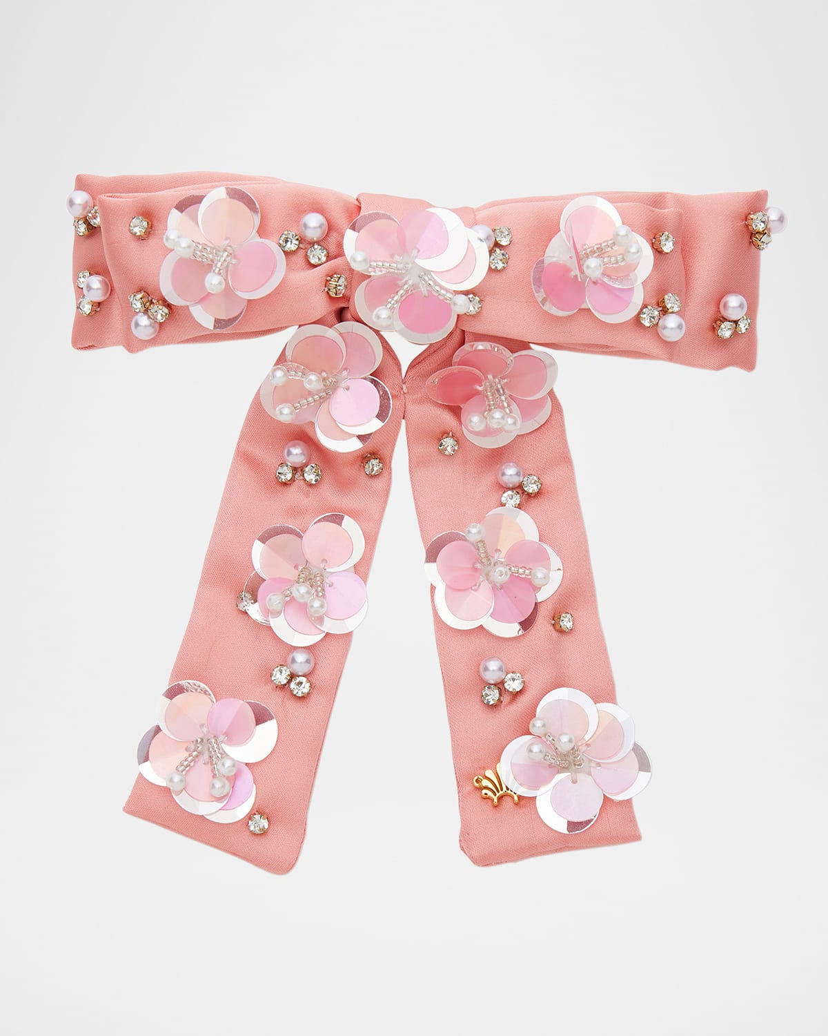 Lele Sadoughi Antoinette Paillette Floral Bow In Blush Melon 650
