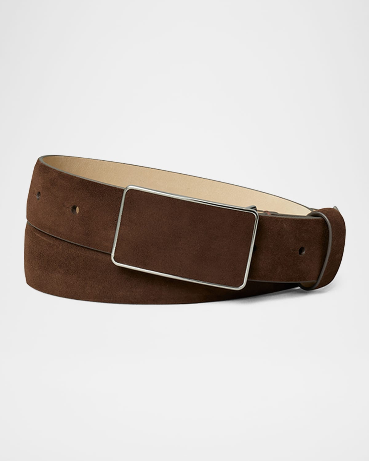 Shop Tory Burch Suede Plate Belt In 200 Dark Cocoa Silver