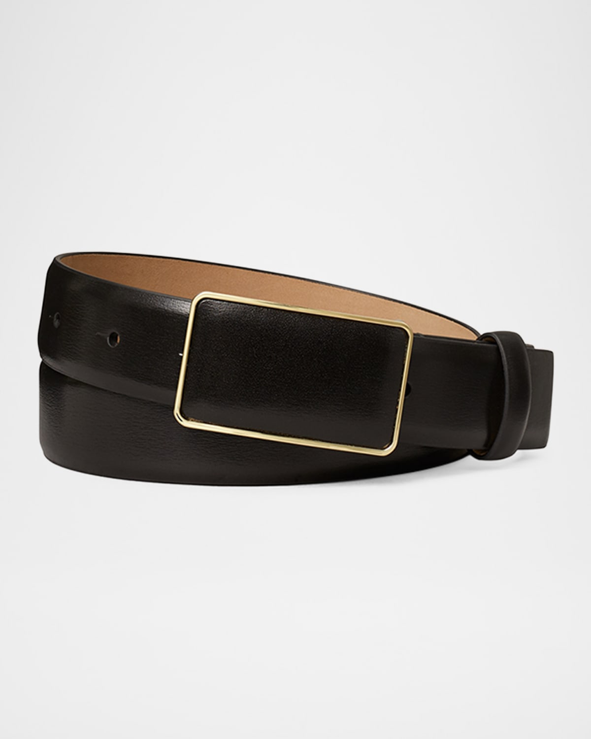 TORY BURCH SMOOTH LEATHER PLATE BELT 