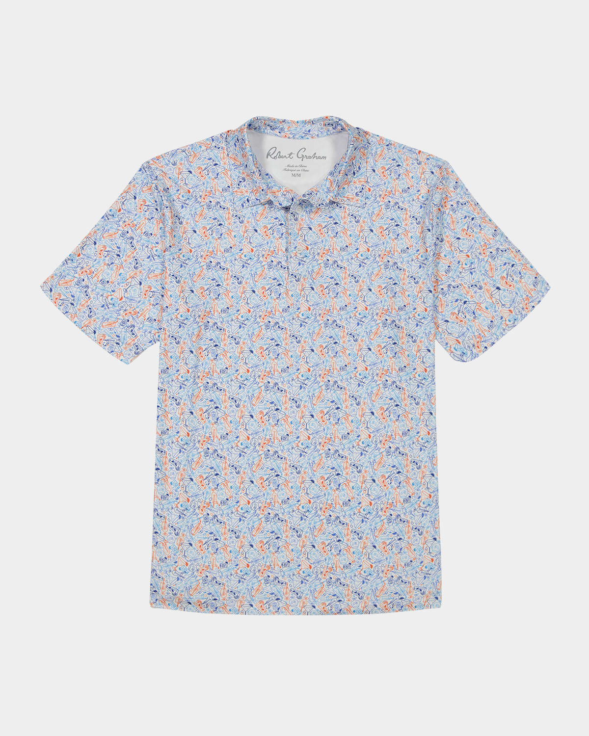 Robert Graham Boozy Bogey Golf Print Performance Polo In Blue