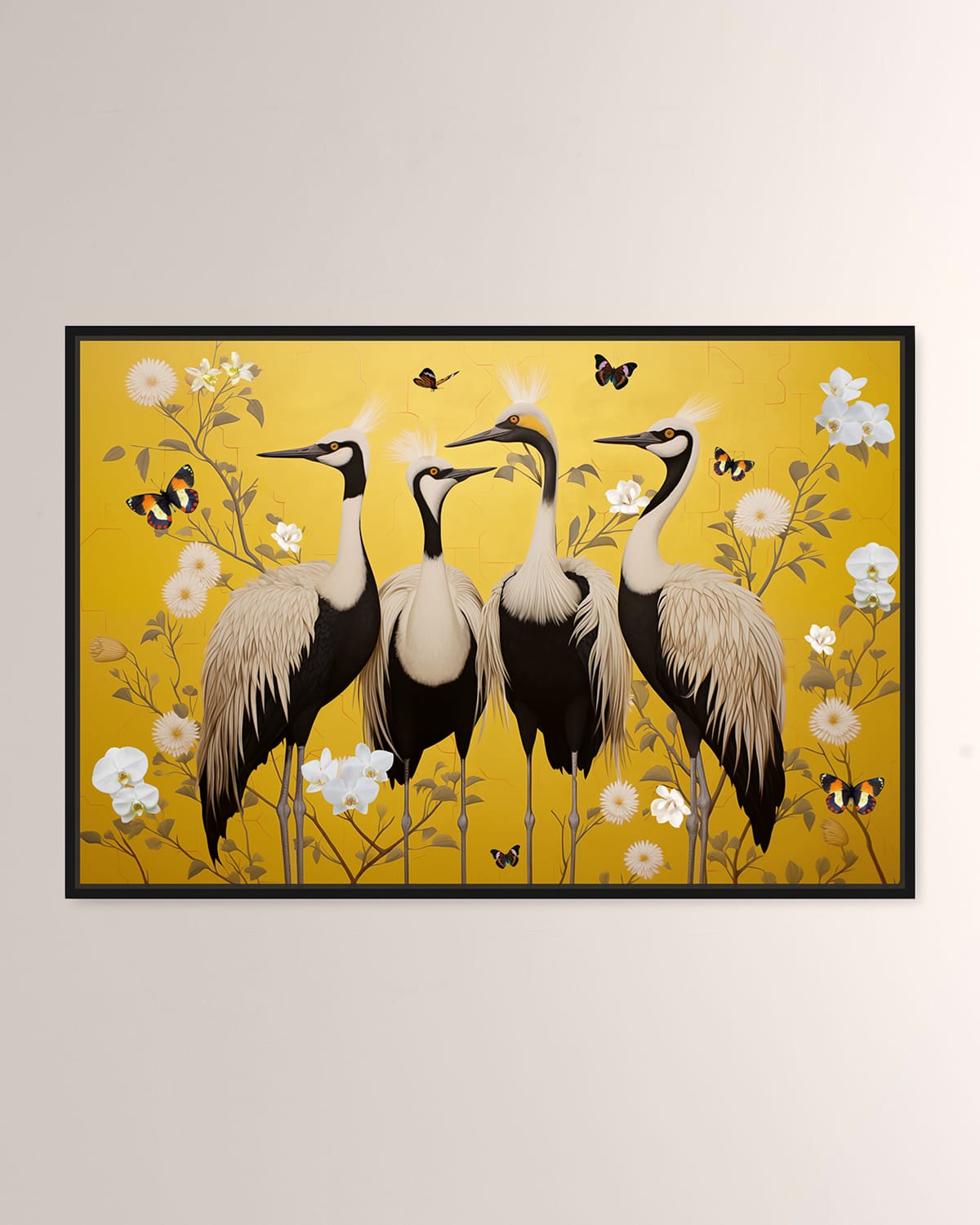 The Oliver Gal Artist Co. Yellow Crested Cranes Framed Giclee On Canvas