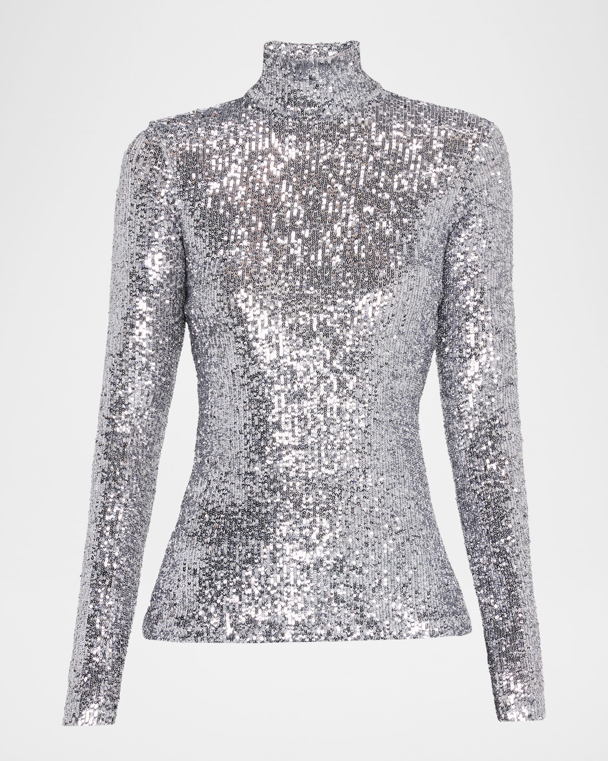 Rabanne Sequined Tulle Turtleneck Top In Silver