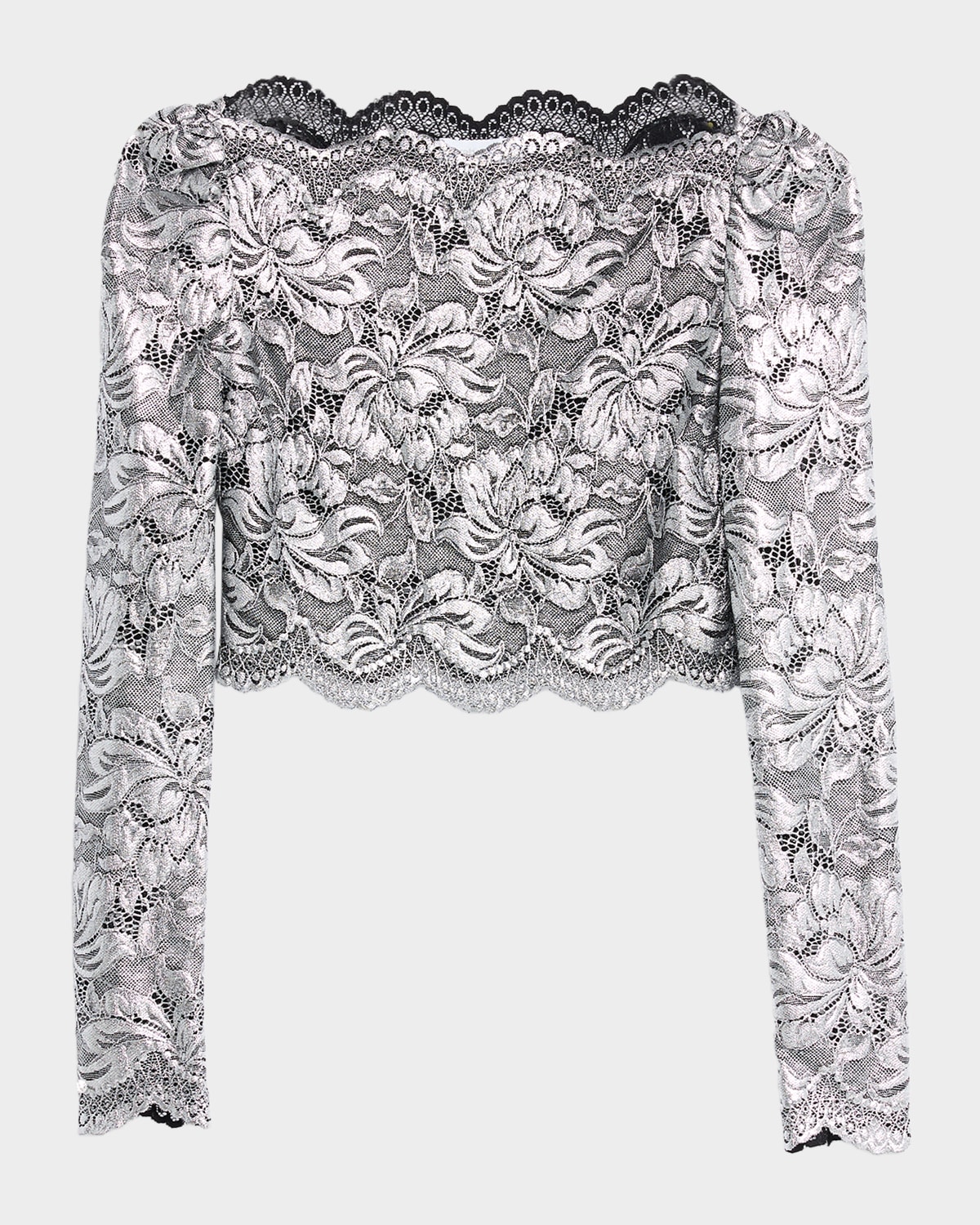 Haut Metallic Floral Lace Crop Top