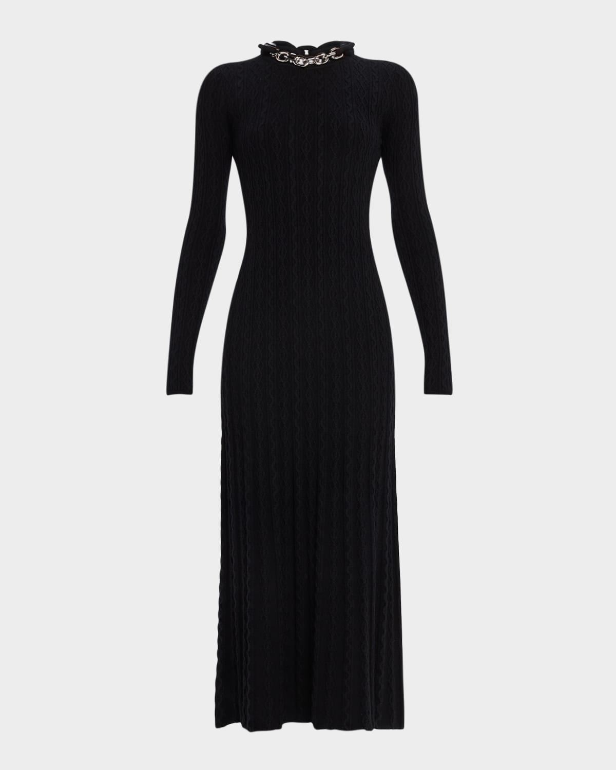 Rabanne Chain Collar Long-sleeve Wool-cashmere Midi Sweater Dress In Black