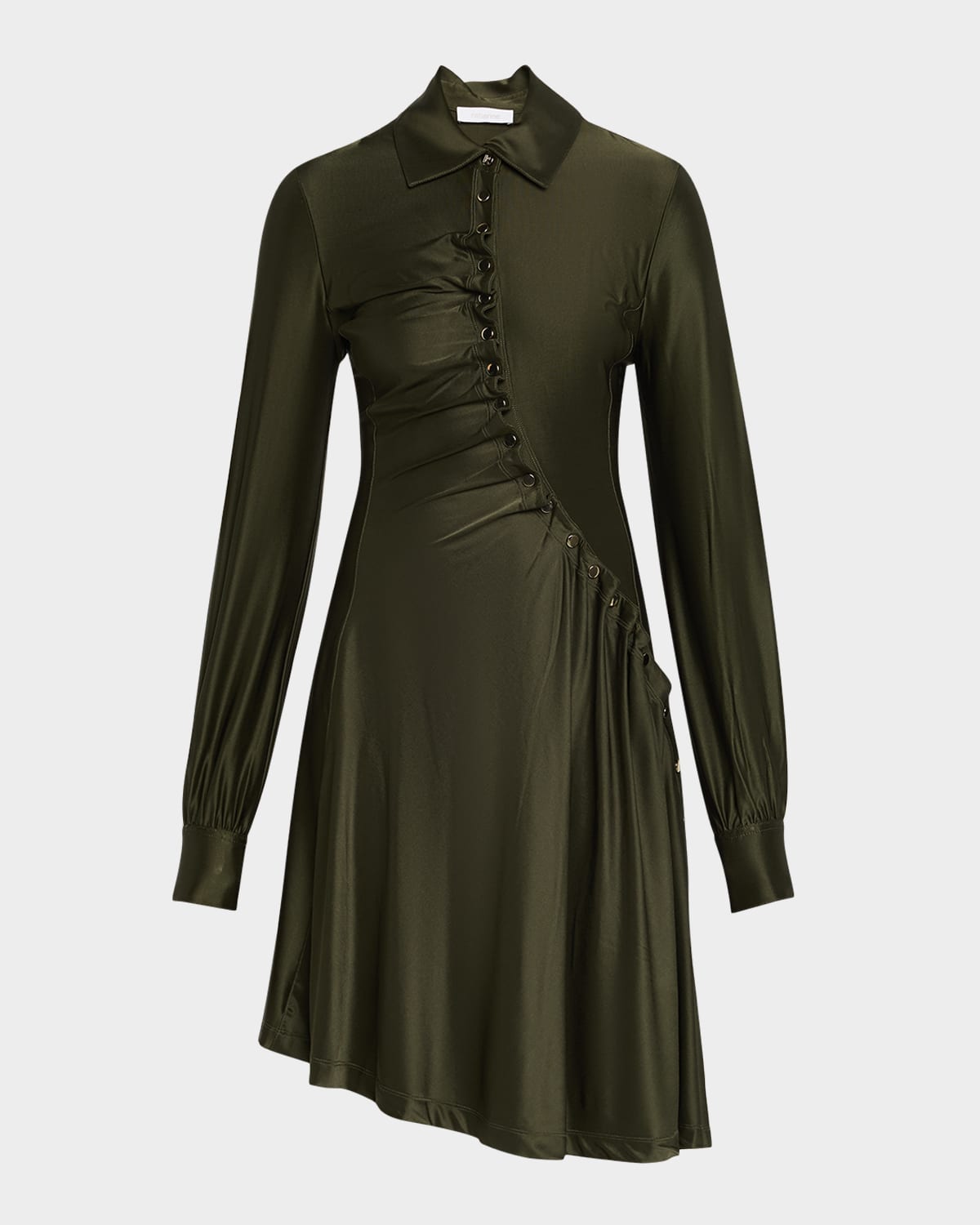 Ruched Button Long-Sleeve Mini Shirtdress