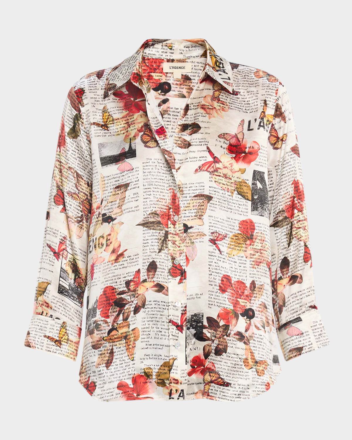 Dani Butterfly Rose Newspaper Silk Blouse