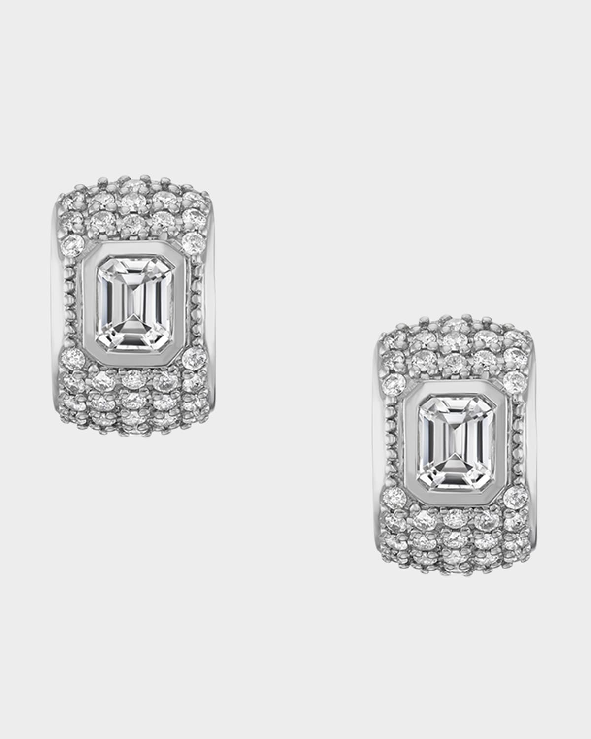 Wide Diamond Huggie Earrings with Crystal Quartz